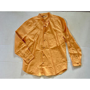 Isle Bay Linen Button Down Shirt L Beachy Pastel Orange Cotton Roll Tab Sleeves